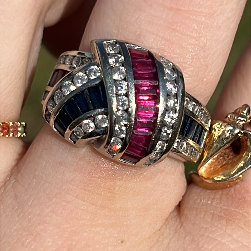 Twisted ruby, sapphire & diamond ring - Picture 13 of 13